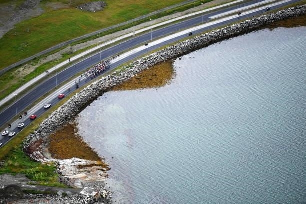 Aerial view of the peloton during the 8th Arctic Race Of Norway 2021, Stage 1 a 142,5km stage from Tromsø to Tromsø / #ArcticRace / on August 05,...