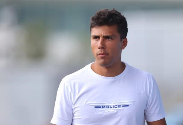 Rodri of Manchester City watches during pre-season match between Manchester City and Blackpool at Manchester City Football Academy on August 03, 2021...