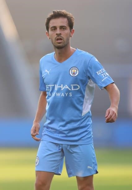 Bernardo Silva of Manchester City looks on during a pre-season match between Manchester City and Blackpool at Manchester City Football Academy on...