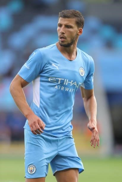 Ruben Dias of Manchester City looks on during pre-season match between Manchester City and Blackpool at Manchester City Football Academy on August...