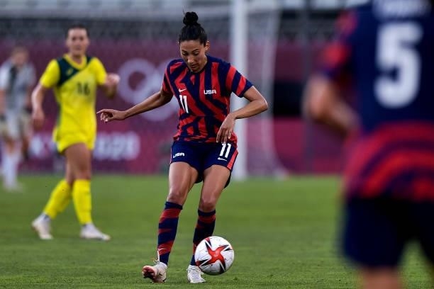 Christen Press of the United States during the Tokyo 2020 Olympic Womens Football Tournament Bronze Medal match between Australia and United States...