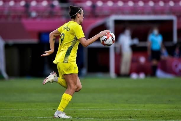 Caitlin Foord of Australia after scored her team second goal during the Tokyo 2020 Olympic Womens Football Tournament Bronze Medal match between...