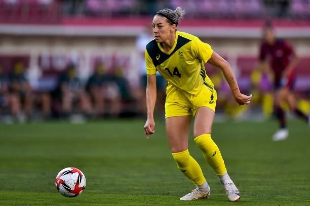 Alanna Kennedy of Australia controls the ball during the Tokyo 2020 Olympic Womens Football Tournament Bronze Medal match between Australia and...