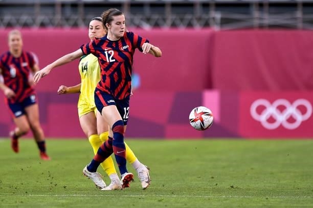 Tierna Davidson of the United States controls the ball during the Tokyo 2020 Olympic Womens Football Tournament Bronze Medal match between Australia...