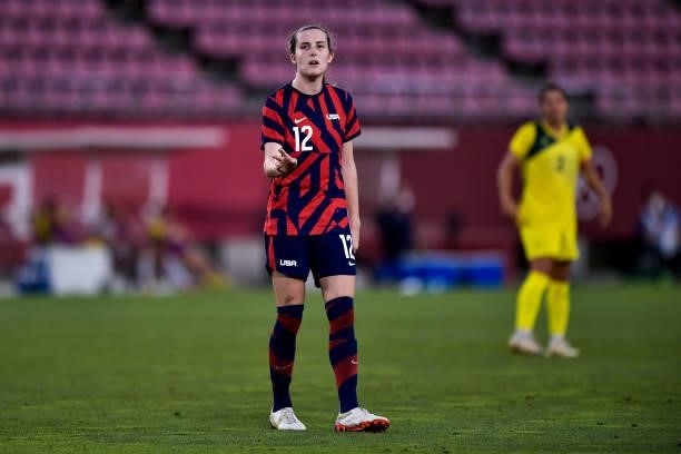 Tierna Davidson of the United States looks on during the Tokyo 2020 Olympic Womens Football Tournament Bronze Medal match between Australia and...