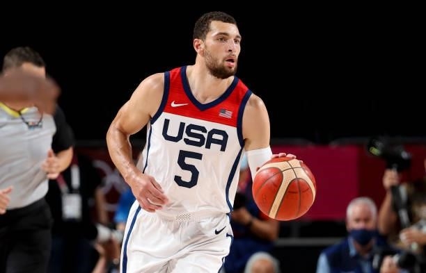 Zach Lavine of USA during the Men's Semifinal Basketball game between United States and Australia on day thirteen of the Tokyo 2020 Olympic Games at...