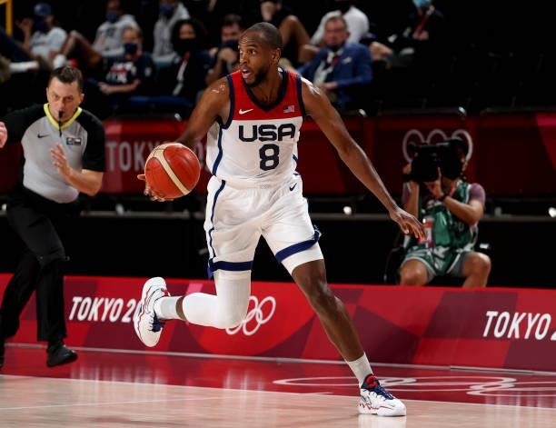Khris Middleton of USA during the Men's Semifinal Basketball game between United States and Australia on day thirteen of the Tokyo 2020 Olympic Games...