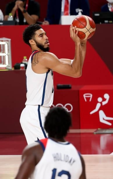 Jayson Tatum of USA during the Men's Semifinal Basketball game between United States and Australia on day thirteen of the Tokyo 2020 Olympic Games at...