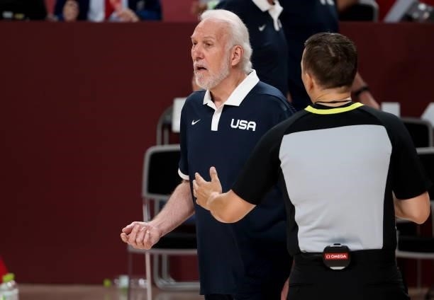Coach of Team USA Gregg Popovich during the Men's Semifinal game between United States and Australia on day thirteen of the Tokyo 2020 Olympic Games...
