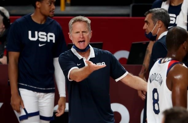 Assistant-coach Steve Kerr during the Men's Semifinal game between United States and Australia on day thirteen of the Tokyo 2020 Olympic Games at...