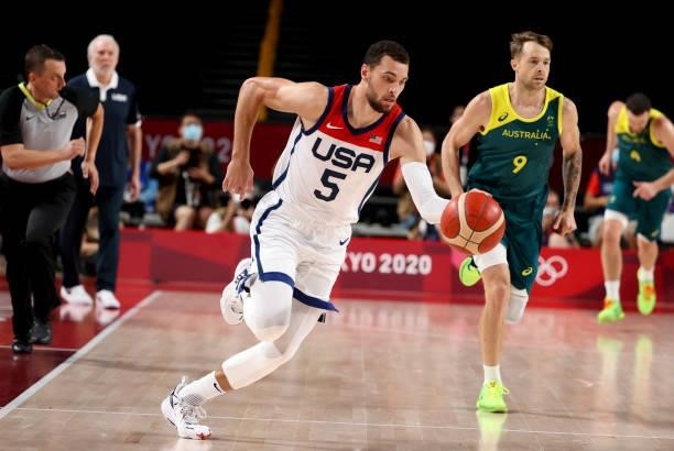 Zach Lavine of USA during the Men's Semifinal Basketball game between United States and Australia on day thirteen of the Tokyo 2020 Olympic Games at...