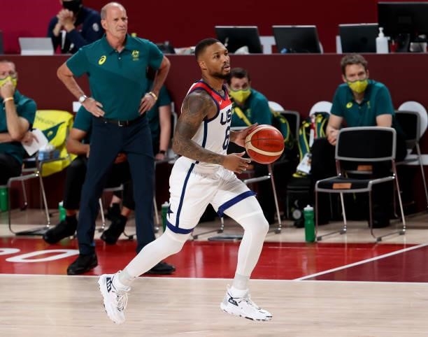 Damian Lillard of USA during the Men's Semifinal Basketball game between United States and Australia on day thirteen of the Tokyo 2020 Olympic Games...