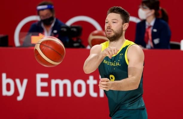 Matthew Dellavedova of Australia during the Men's Semifinal Basketball game between United States and Australia on day thirteen of the Tokyo 2020...