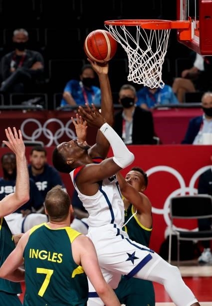 Bam Adebayo of USA during the Men's Semifinal Basketball game between United States and Australia on day thirteen of the Tokyo 2020 Olympic Games at...
