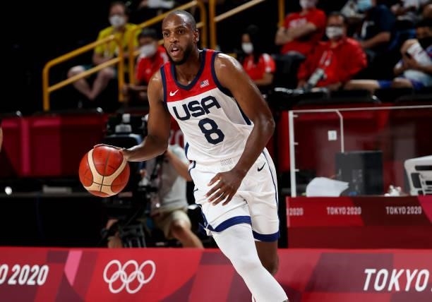 Khris Middleton of USA during the Men's Semifinal Basketball game between United States and Australia on day thirteen of the Tokyo 2020 Olympic Games...