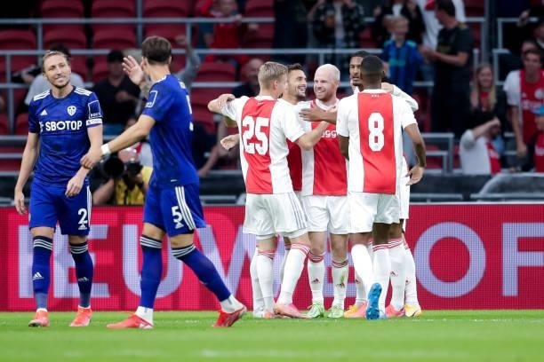 Davy Klaassen of Ajax celebrates with his team mates after scoring his sides first goal during the Pre-season Friendly match between Ajax and Leeds...