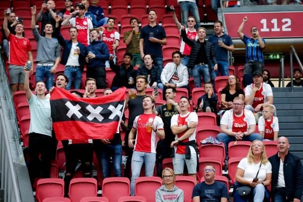 Fans of Ajax during the Pre-season Friendly match between Ajax and Leeds United at the Johan Cruijff ArenA on August 4, 2021 in Amsterdam, Netherlands