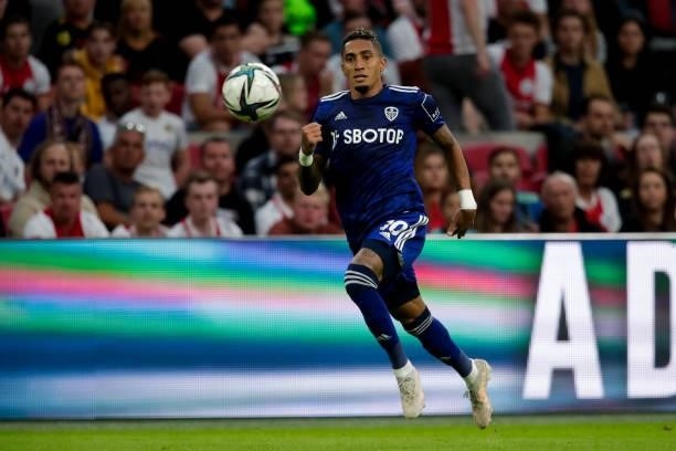 Raphinha of Leeds United during the Pre-season Friendly match between Ajax and Leeds United at the Johan Cruijff ArenA on August 4, 2021 in...