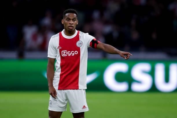 Jurrien Timber of Ajax during the Pre-season Friendly match between Ajax and Leeds United at the Johan Cruijff ArenA on August 4, 2021 in Amsterdam,...