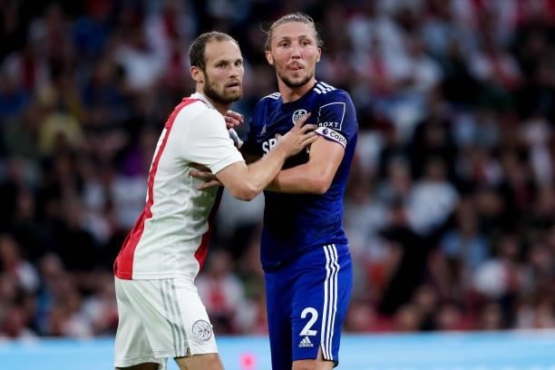 Daley Blind of Ajax and Luke Ayling of Leeds United during the Pre-season Friendly match between Ajax and Leeds United at the Johan Cruijff ArenA on...