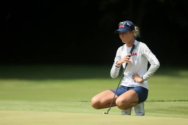 Nelly Korda of Team United States prepares to putt on the 17th green during the third round of the Women's Individual Stroke Play on day fourteen of...