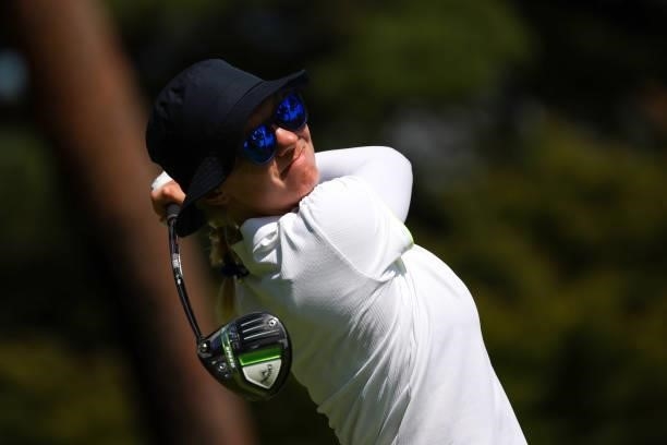 Madelene Sagstrom of Team Sweden plays her shot from the 18th tee during the third round of the Women's Individual Stroke Play on day fourteen of the...