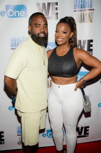 Todd Tucker and Kandi Burruss attend the 'Brat Loves Judy' We TV watch party at Views Bar and Grill Atlanta on August 05, 2021 in Atlanta, Georgia.