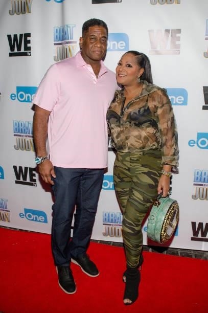 Von Scales and Trina Braxton attends the 'Brat Loves Judy' We TV watch party at Views Bar and Grill Atlanta on August 05, 2021 in Atlanta, Georgia.