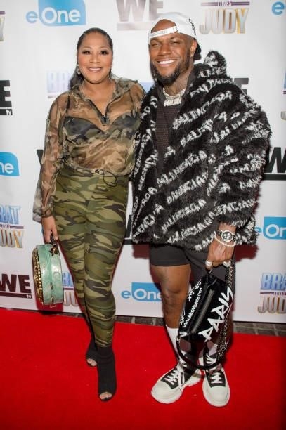 Trina Braxton and Milan Christopher attend the 'Brat Loves Judy' We TV watch party at Views Bar and Grill Atlanta on August 05, 2021 in Atlanta,...