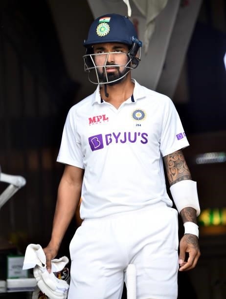 Kannaur Rahul of India prepares to make his way out to bat during day three of the First Test Match between England and India at Trent Bridge on...