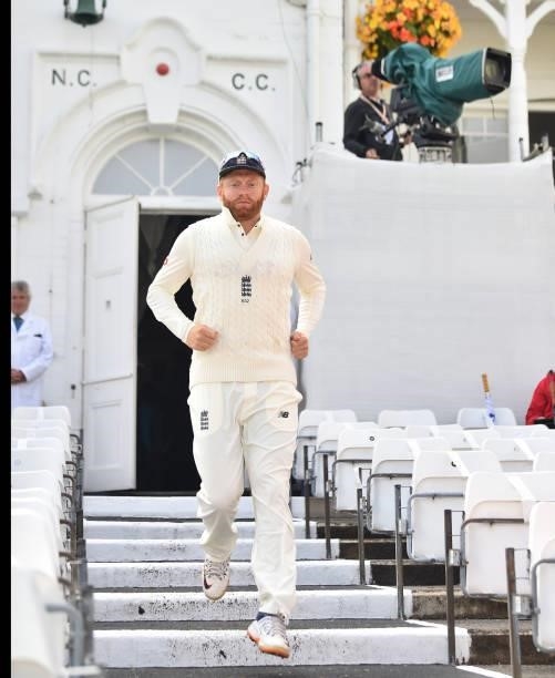 Jonny Bairstow of England makes his way to the outfield during day three of the First Test Match between England and India at Trent Bridge on August...