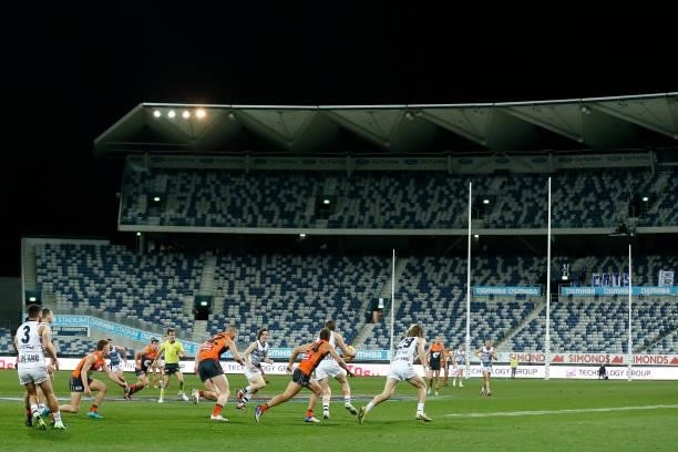 General view during the round 21 AFL match between Geelong Cats and Greater Western Sydney Giants at GMHBA Stadium on August 06, 2021 in Geelong,...