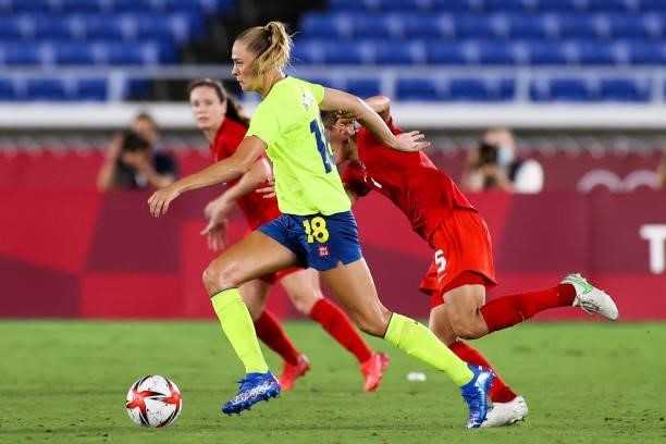 Fridolina Rolfo of Sweden controls the ball during the Olympic women's football gold medal match between Sweden and Canada at International Stadium...