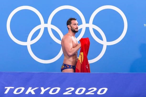 Daniel Lopez Pinedo of Spain during the Tokyo 2020 Olympic Waterpolo Tournament men's Semi Final match between Serbia and Spain at Tatsumi Waterpolo...