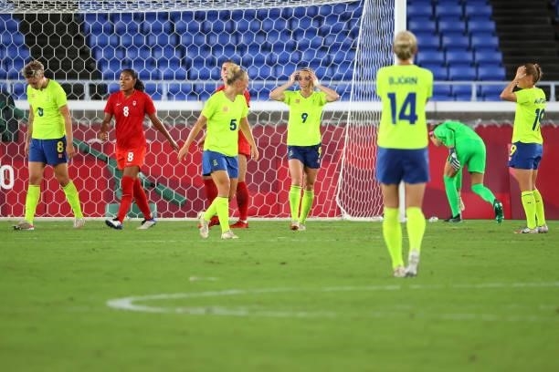 Kosovare Asllani of Team Sweden reacts after a missed shot attempt during the second half during the women's football gold medal match between Canada...