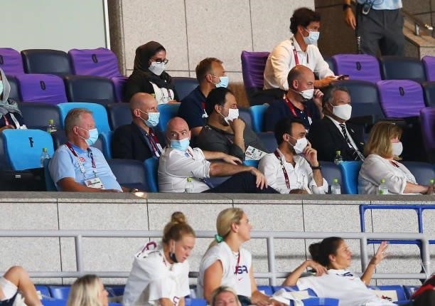 Gianni Infantino, President of FIFA looks on from the stands prior to the Women's Gold Medal Match between Canada and Sweden on day fourteen of the...
