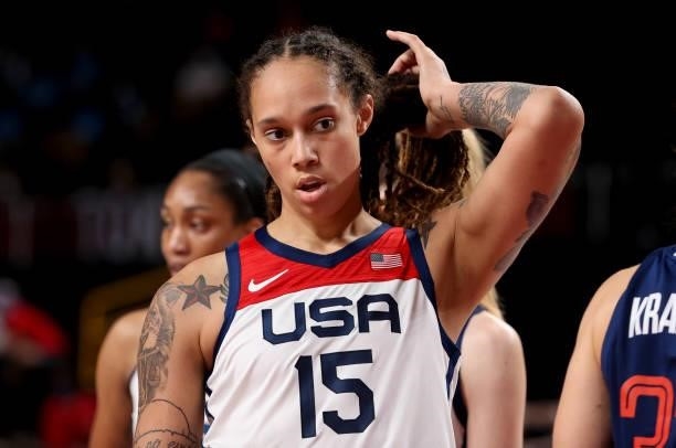 Brittney Griner of USA during the Women's Semifinal Basketball game between United States and Serbia on day fourteen of the Tokyo 2020 Olympic Games...