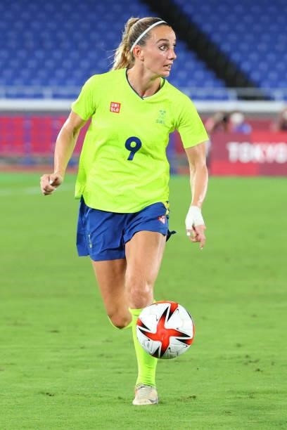 Kosovare Asllani of Team Sweden controls the ball in the first half during the women's football gold medal match between Canada and Sweden on day...