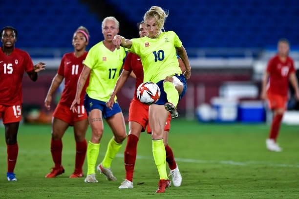 Sofia Jakobsson of Sweden during the Tokyo 2020 Olympic Women's Football Tournament Gold Medal match between Sweden and Canada at International...