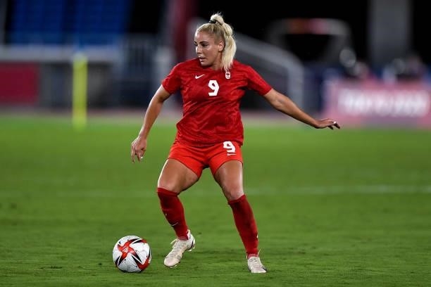 Adriana Leon of Canada during the Tokyo 2020 Olympic Women's Football Tournament Gold Medal match between Sweden and Canada at International Stadium...