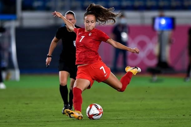 Julia Grosso of Canada during the Tokyo 2020 Olympic Women's Football Tournament Gold Medal match between Sweden and Canada at International Stadium...