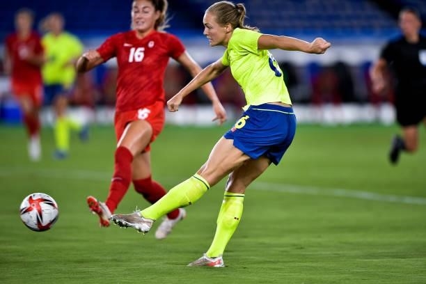 Magdalena Eriksson of Sweden during the Tokyo 2020 Olympic Womens Football Tournament Gold Medal match between Sweden and Canada at International...