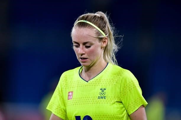 Amanda Ilestedt of Sweden during the Tokyo 2020 Olympic Womens Football Tournament Gold Medal match between Sweden and Canada at International...