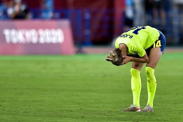Nathalie Bjorn of Sweden looks dejected during the Tokyo 2020 Olympic Womens Football Tournament Gold Medal match between Sweden and Canada at...
