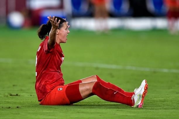Christine Sinclair of Canada during the Tokyo 2020 Olympic Womens Football Tournament Gold Medal match between Sweden and Canada at International...