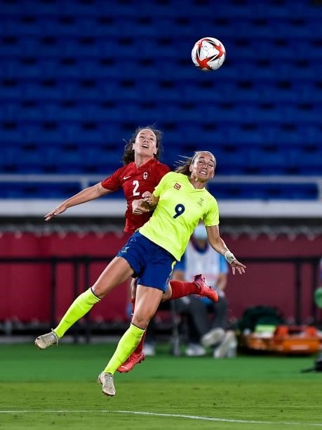 Allysha Chapman of Canada and Kosovare Asllani of Sweden during the Tokyo 2020 Olympic Womens Football Tournament Gold Medal match between Sweden and...