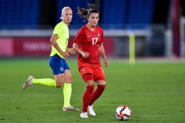 Jessie Fleming of Canada during the Tokyo 2020 Olympic Womens Football Tournament Gold Medal match between Sweden and Canada at International Stadium...