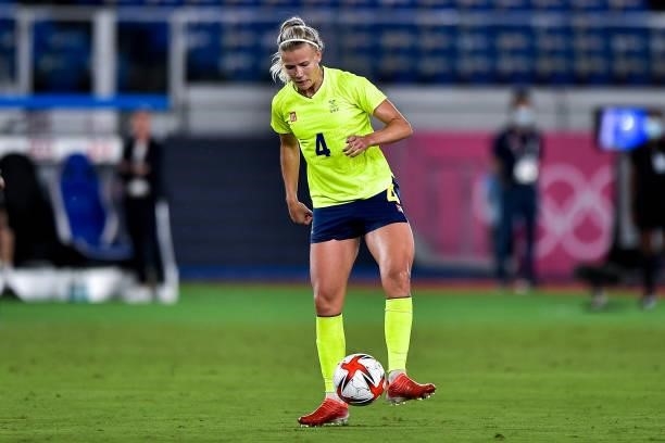 Hanna Glas of Sweden during the Tokyo 2020 Olympic Womens Football Tournament Gold Medal match between Sweden and Canada at International Stadium...