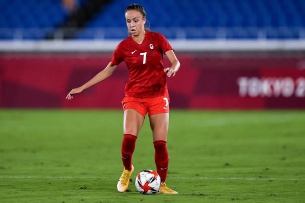 Julia Grosso of Canada during the Tokyo 2020 Olympic Womens Football Tournament Gold Medal match between Sweden and Canada at International Stadium...