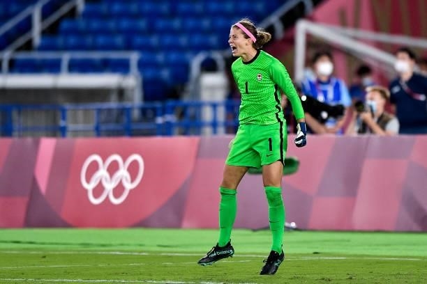 Stephanie Labbe of Canada during the Tokyo 2020 Olympic Womens Football Tournament Gold Medal match between Sweden and Canada at International...